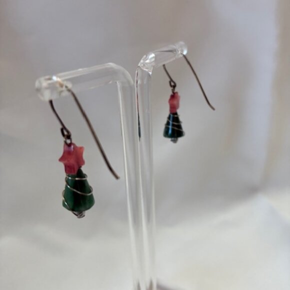 Earrings - dangling glass Christmas trees. - Picture 3 of 5